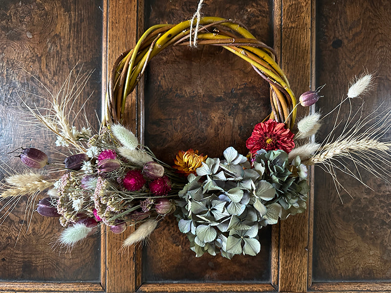 Autumn Blue, Willow and Dried Flower Wreath