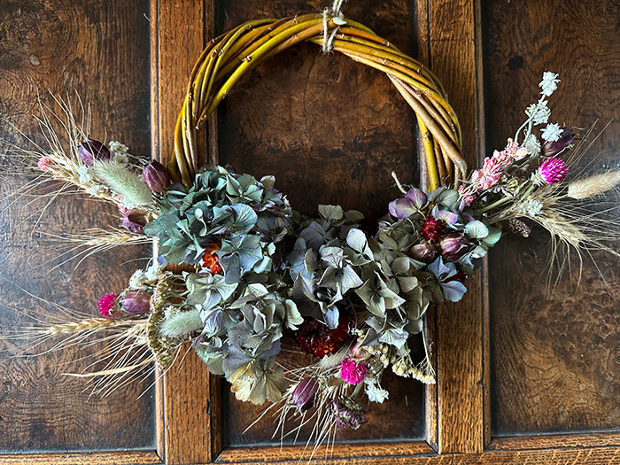 Sweet Blue, Willow and Dried Flower Wreath